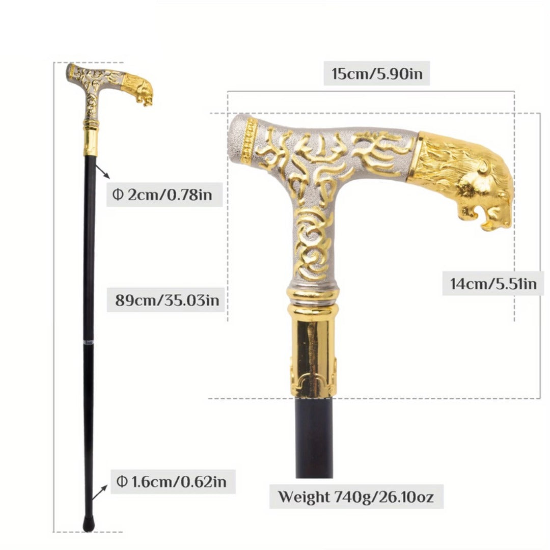 Gold Lion Walking Cane, second view of the lion head T-handle
