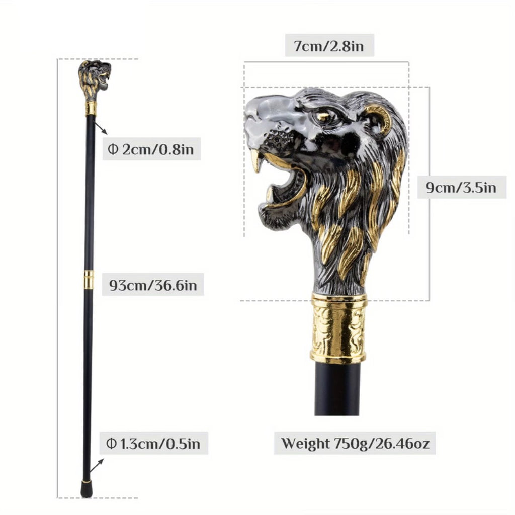 Roaring Lion Walking Cane in black and gold, third view