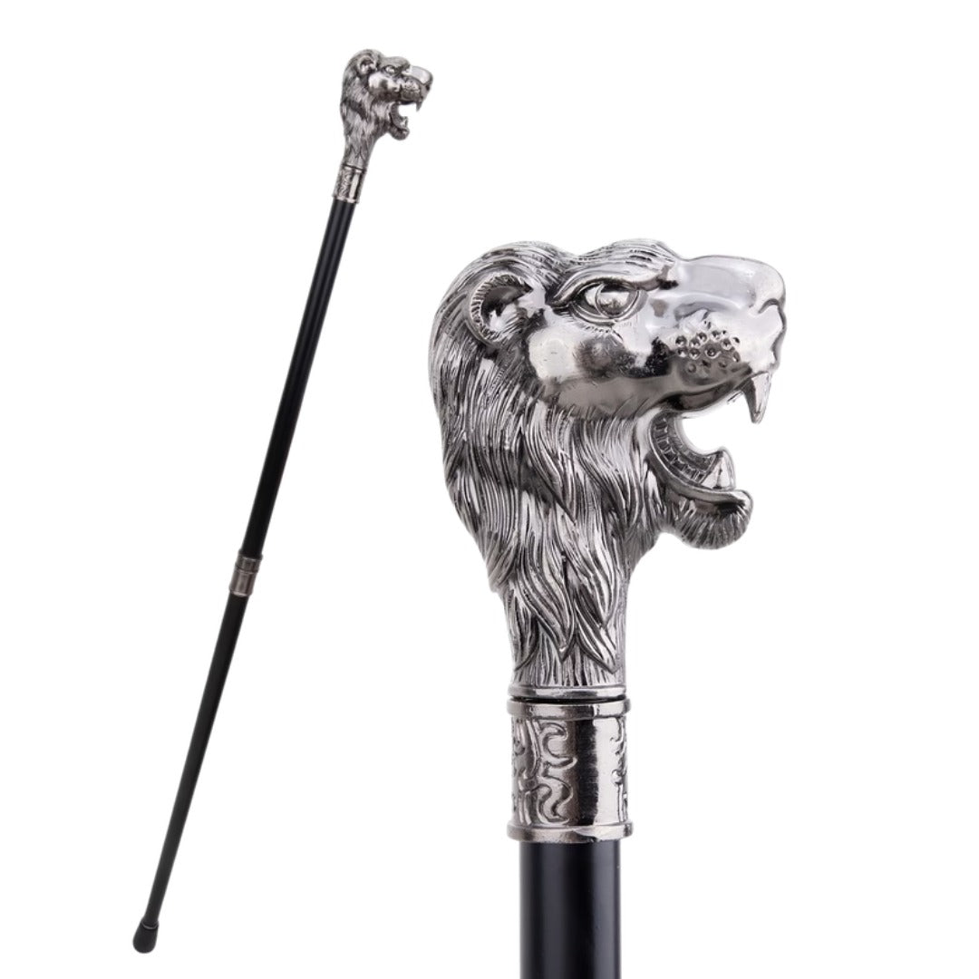 Roaring Lion Walking Cane in silver