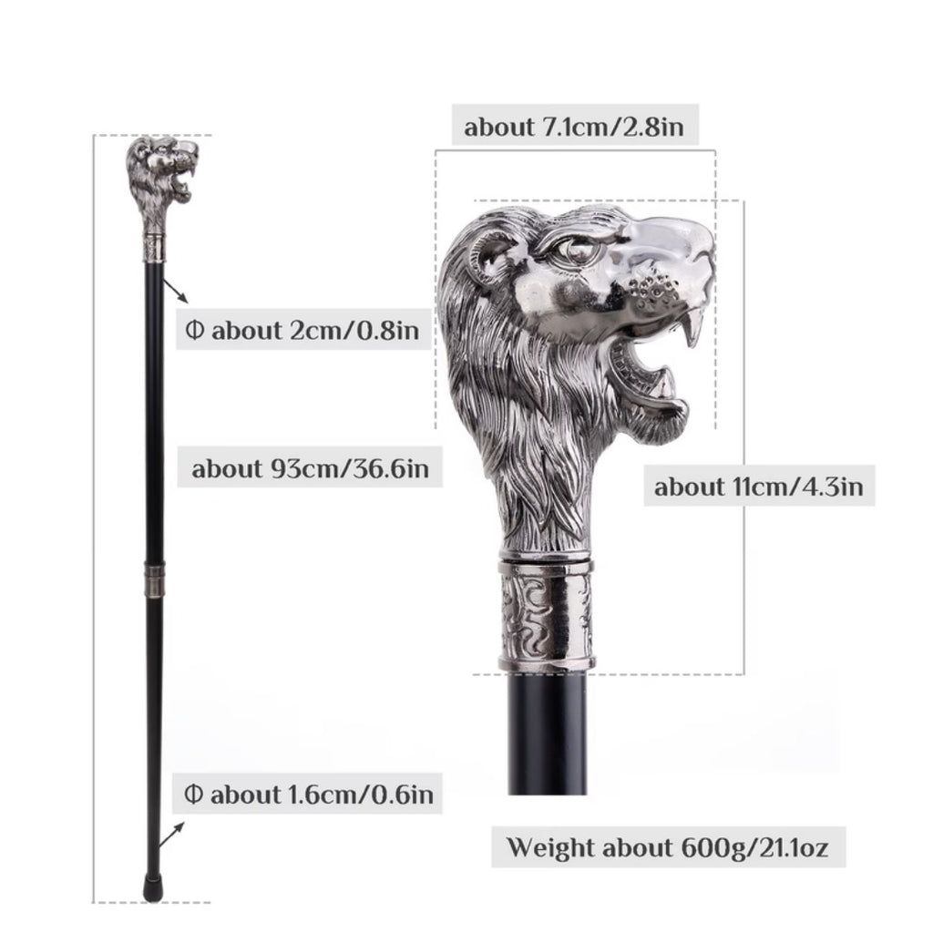 Roaring Lion Walking Cane in silver, third view