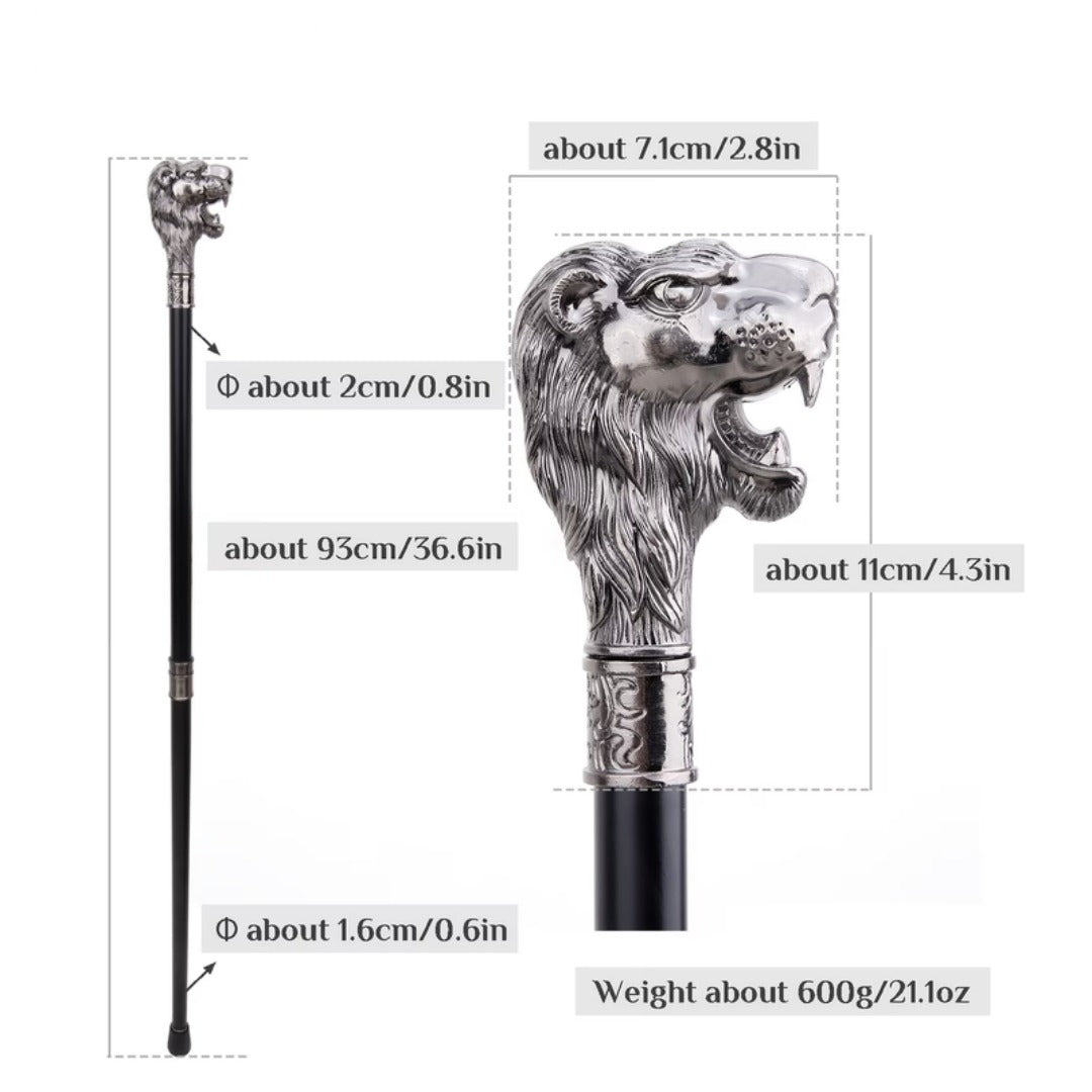 Roaring Lion Walking Cane in silver, third view