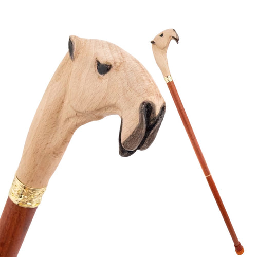 Carved Camel Walking Cane in sand, crosier handle and full length