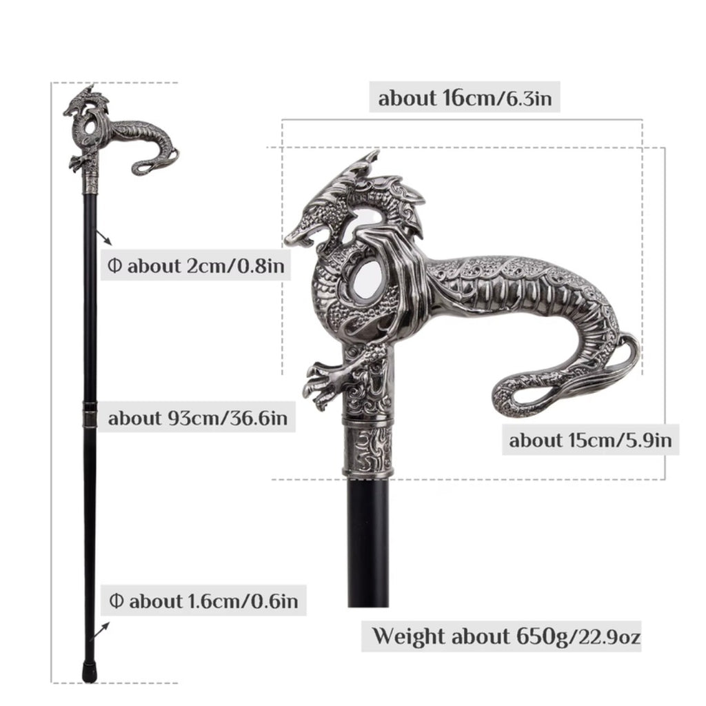 Silver Dragon Walking Cane, third view