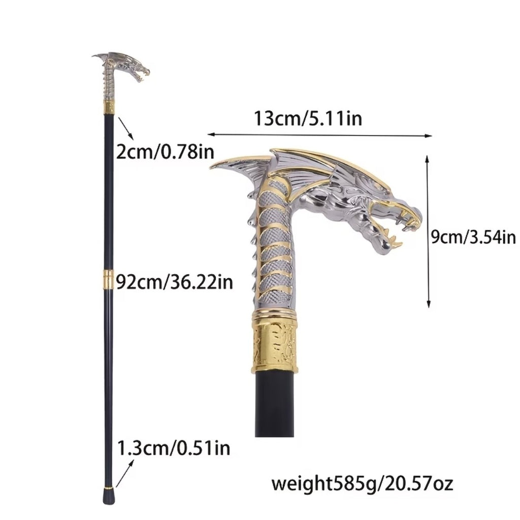 Winged Dragon Walking Cane, platinum, third view