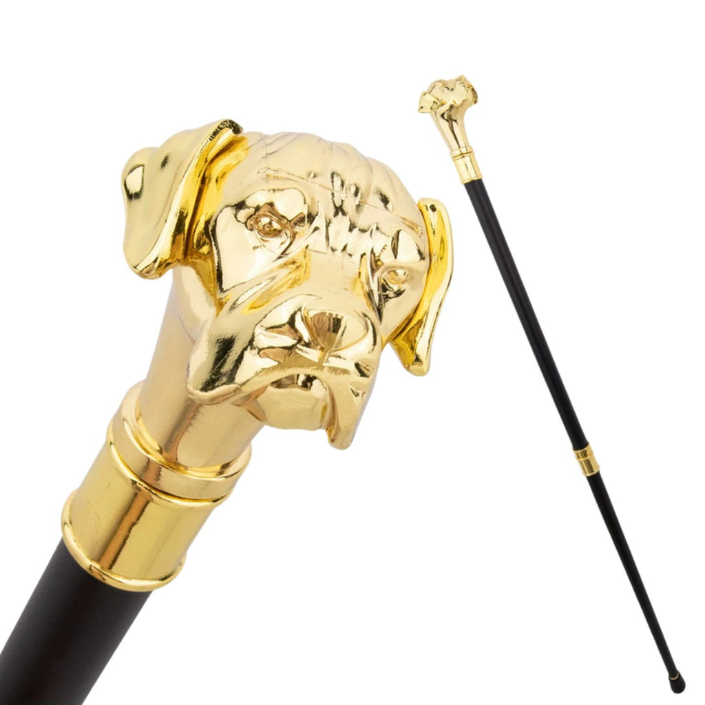 Gold Staffordshire terrier head detail on walking cane
