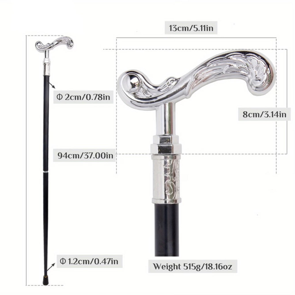 Silver scroll volute handle detail on walking cane