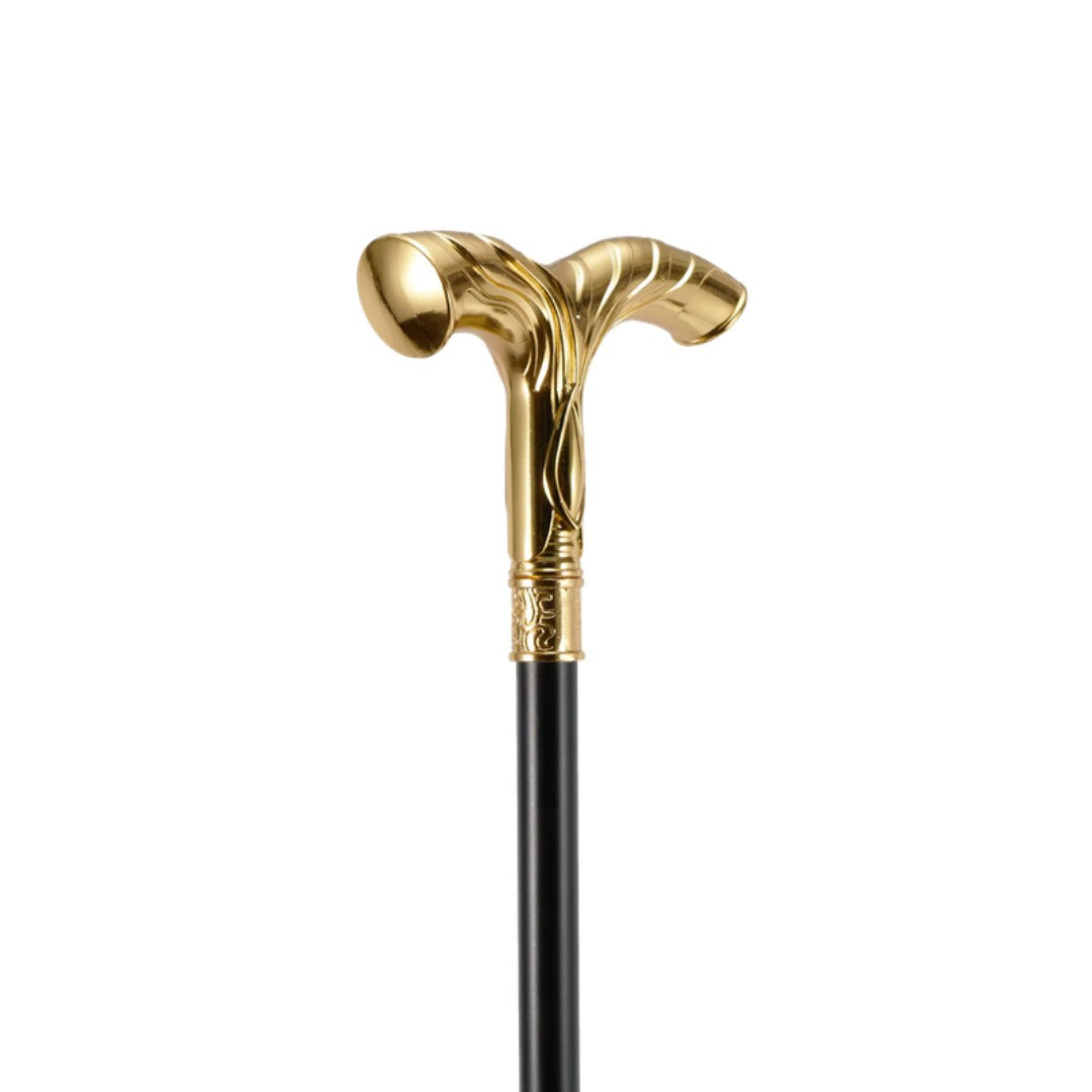 Striped T-handle walking cane in gold, 93cm