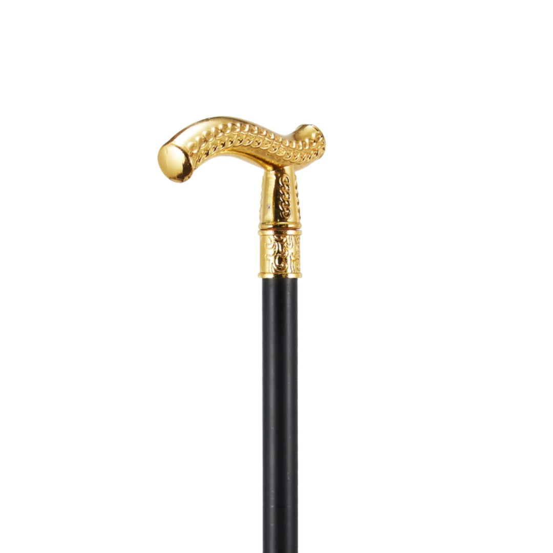 Wheat pattern T-handle walking cane in gold, 93cm