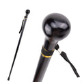 Black knob handle walking stick with gold band, 95cm