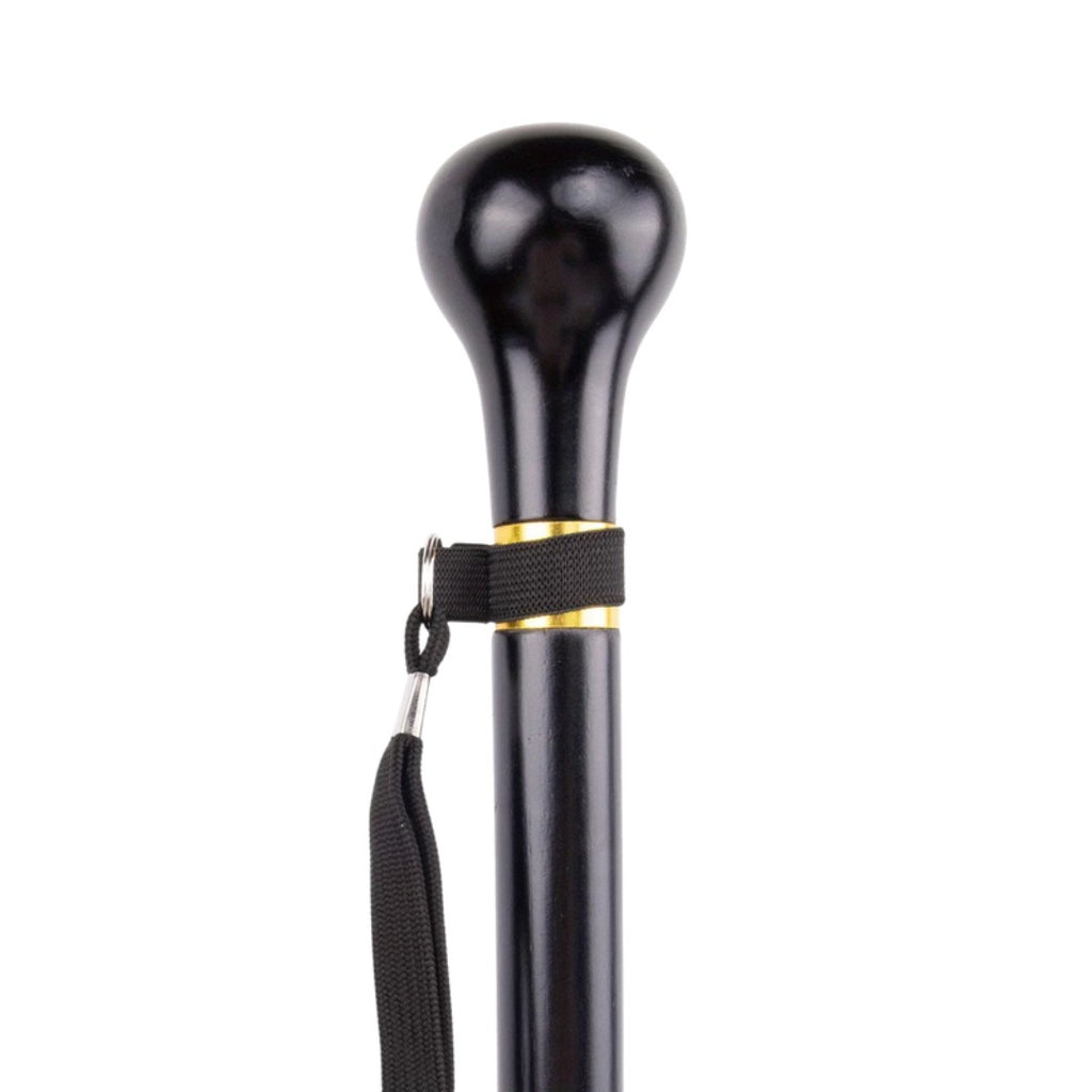 Black knob handle walking stick full length view