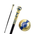 Gold sceptre walking cane with blue and gold ball handle, 93cm