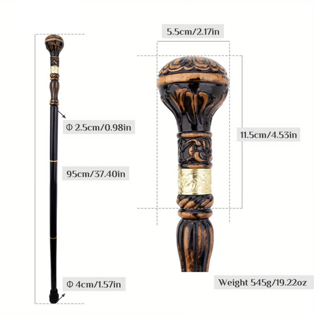 Carved black brown wooden ball with gold collar detail