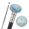 Blue stone ball walking cane in silver, 92cm